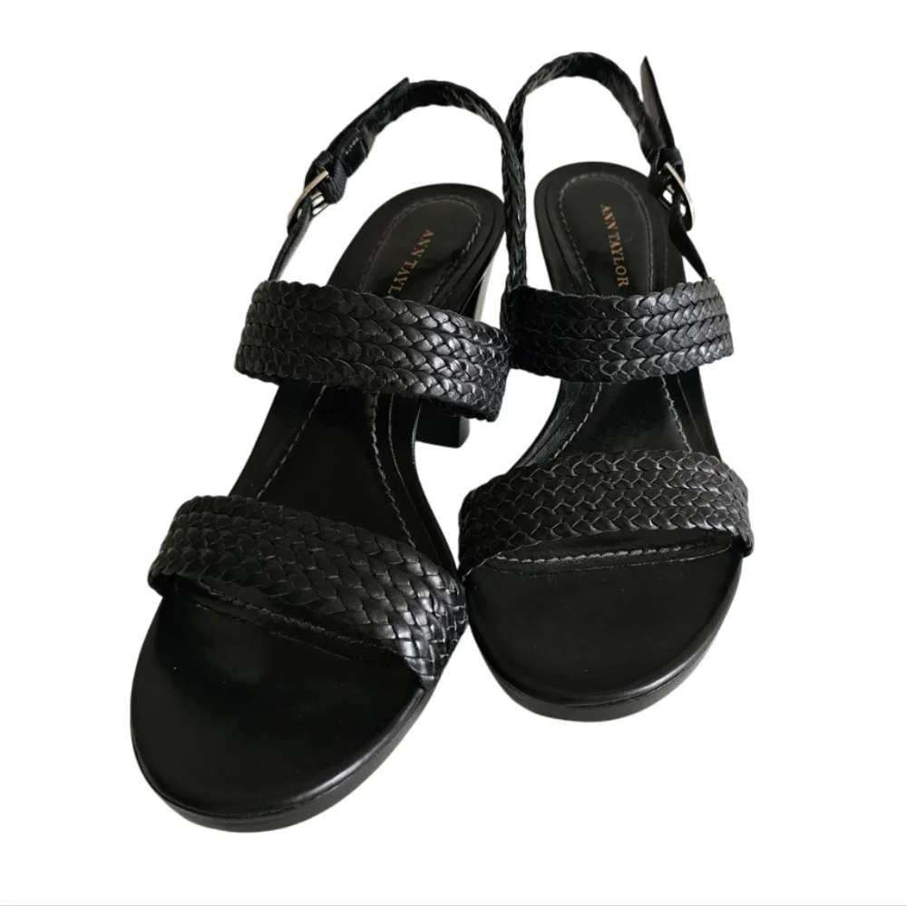 Ann Taylor Braided Leather Ankle Strap 3" Heeled Sandals | EUC | 7M | Black - Picture 7 of 16